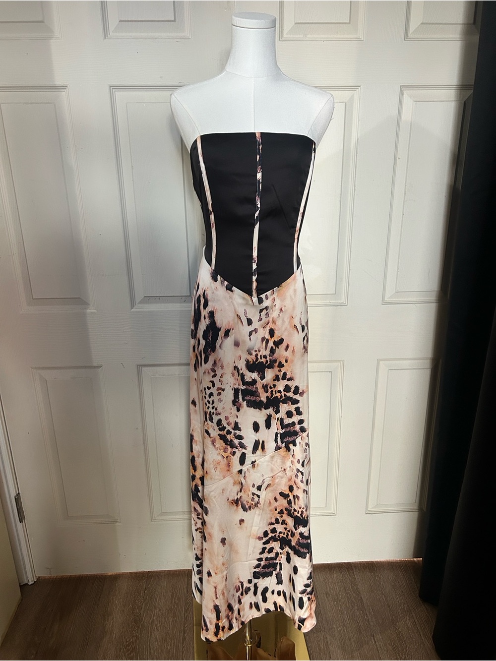 AKIRA Black and Blush Animal-Print Strapless Maxi Dress - Picture 1 of 7